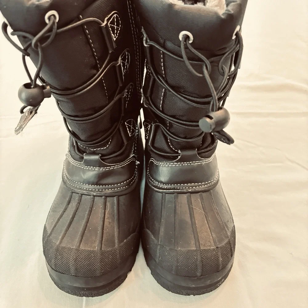 NWOT Dream Pairs Youth Snow Boots Sz 1 Black Zip & Lace Waterproof  Thinsulate